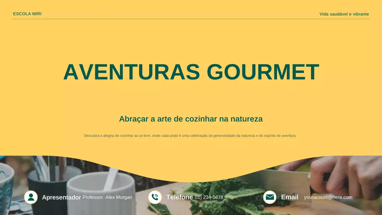 Apresentação de anúncio de cozinha ao ar livre moderna amarela