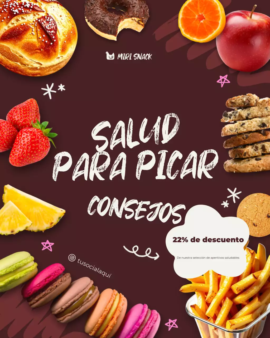 Publicación de Instagram para promocionar el comercio minorista de alimentos modernos, dibujada a mano en marrón.