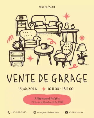 Publication Instagram d'annonce de vente de garage dessinée à la main en beige
