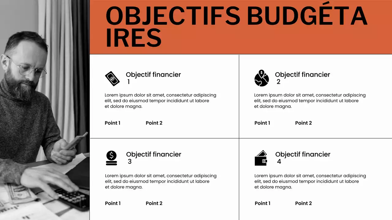 Présentation du planificateur budgétaire orange et blanc