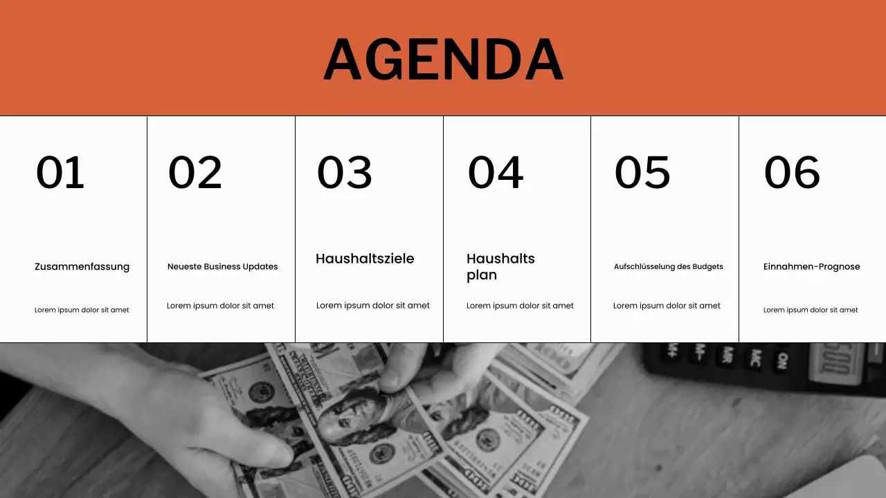 Orange-weißer Budgetplaner Präsentation