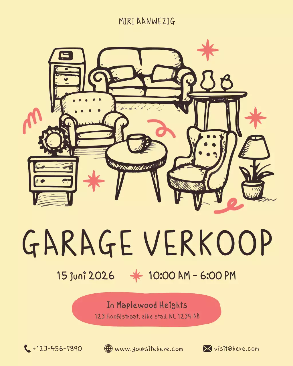 beige handgetekende garage sale aankondiging instagram post