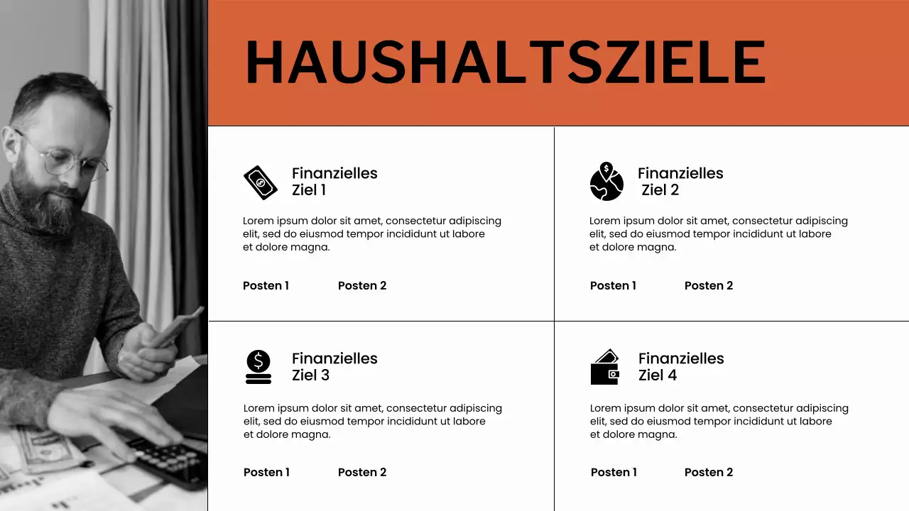 Orange-weißer Budgetplaner Präsentation