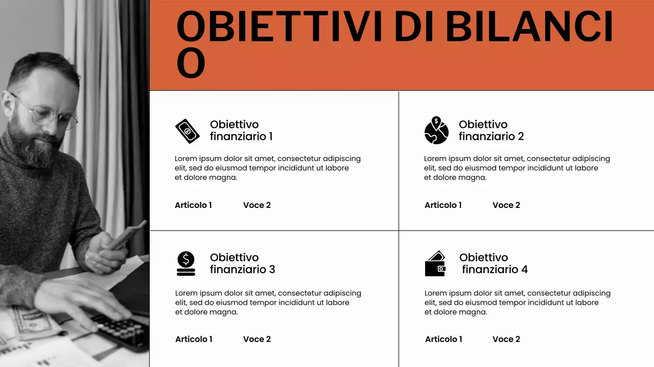 Presentazione del pianificatore di budget arancione e bianco