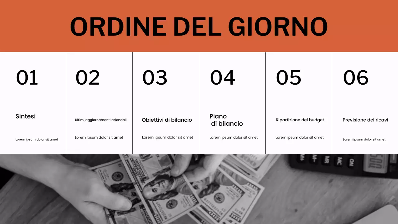 Presentazione del pianificatore di budget arancione e bianco