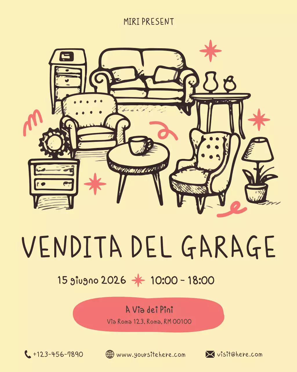 annuncio di vendita di garage disegnato a mano beige post instagram