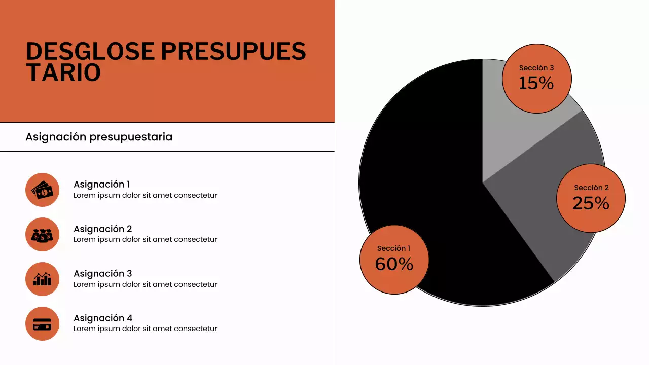 Presentación del planificador de presupuesto naranja y blanco
