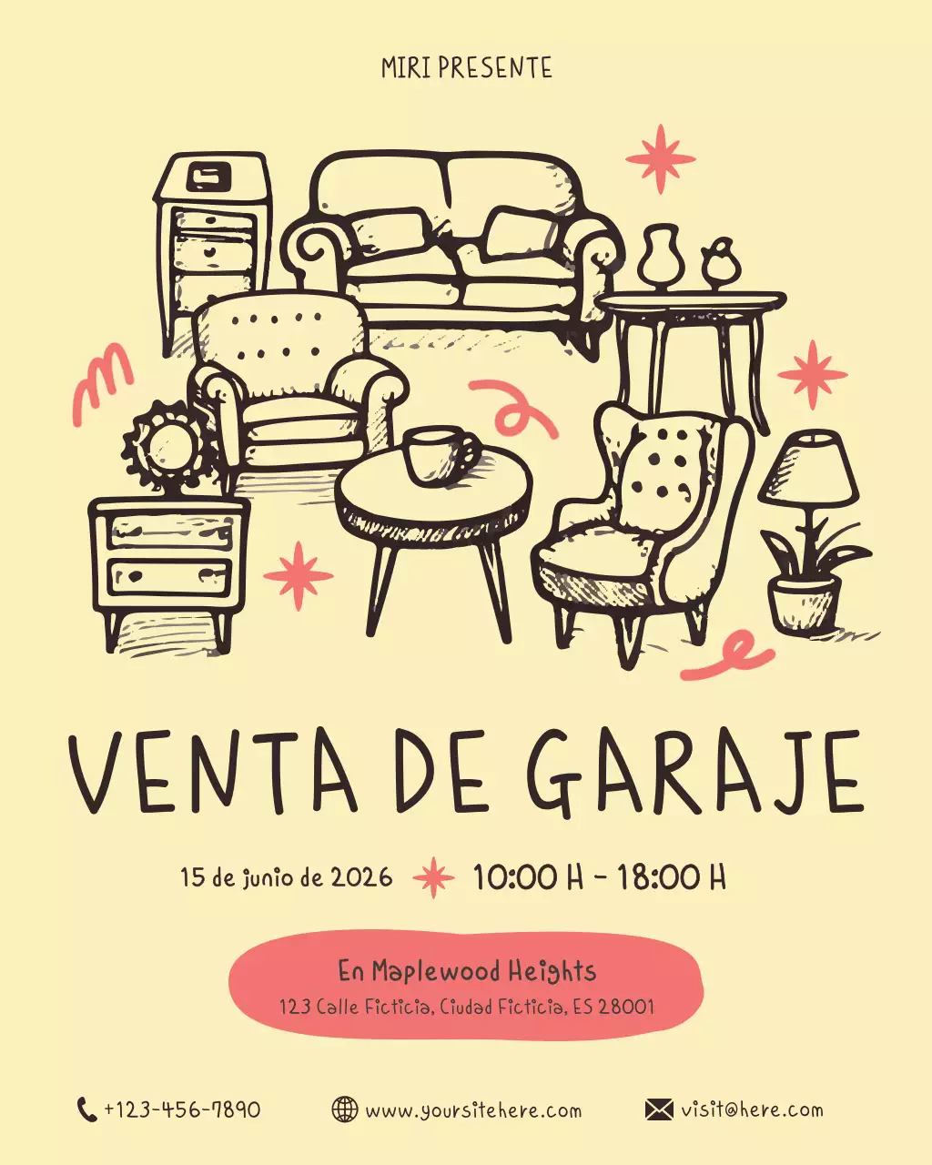 Publicación de Instagram con anuncio de venta de garaje dibujado a mano en beige