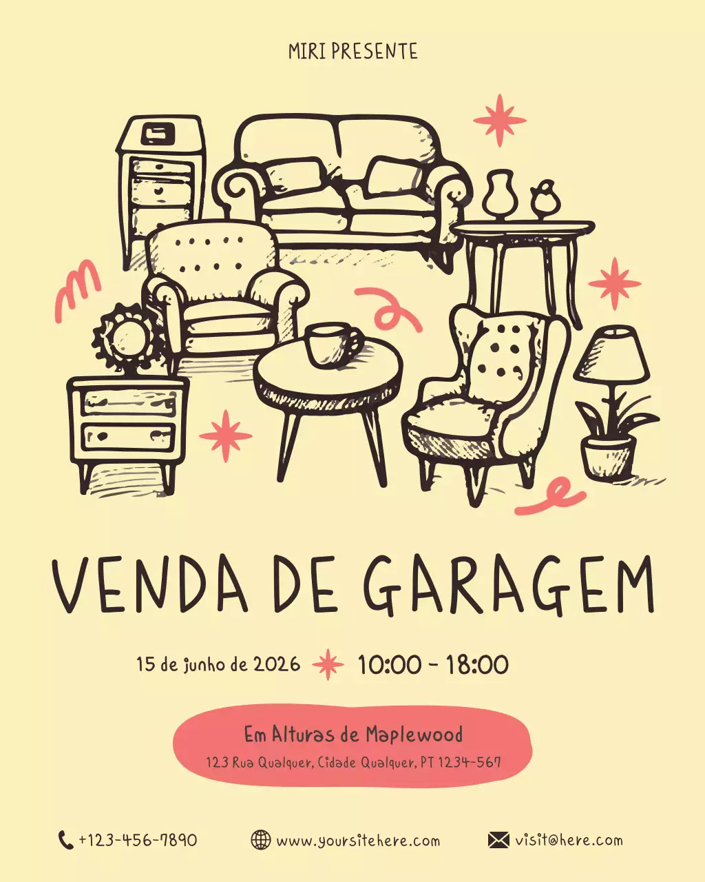 anúncio de venda de garagem desenhado à mão bege no instagram
