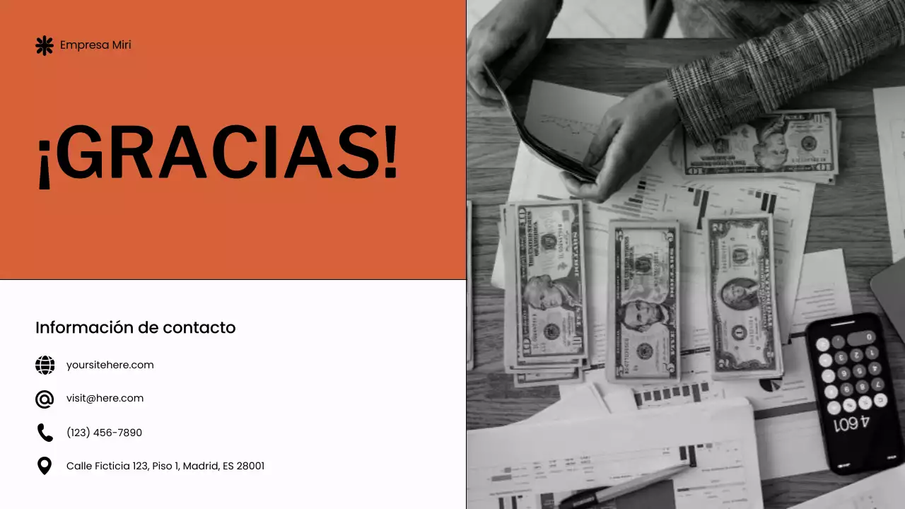 Presentación del planificador de presupuesto naranja y blanco