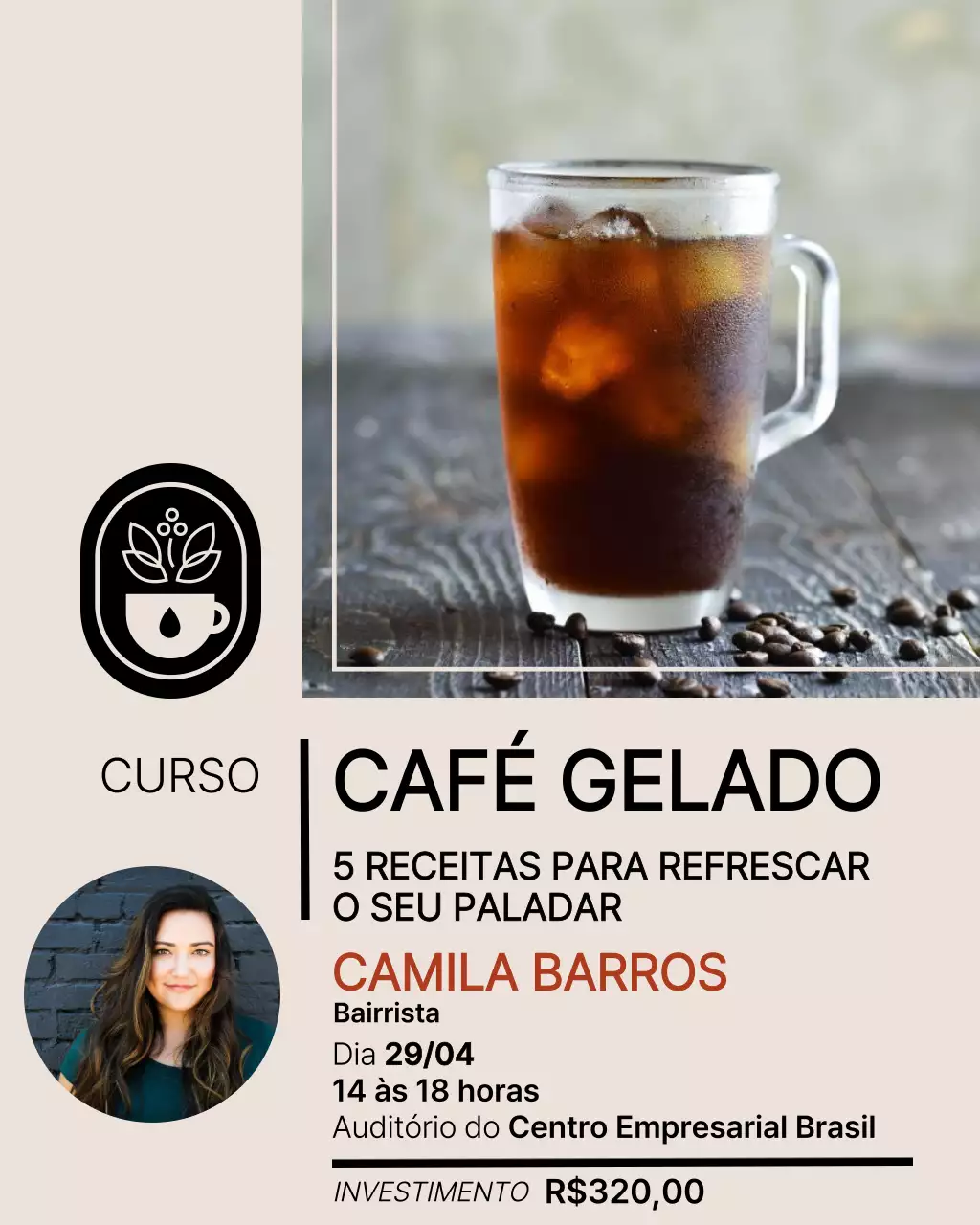 Convite para curso de café moderno bege no Instagram