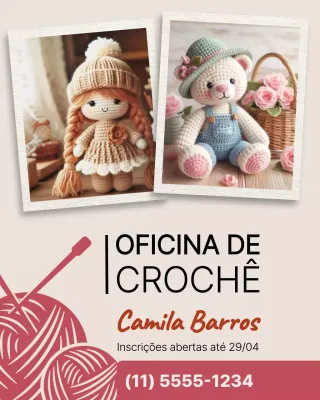 Postagem promocional de crochê lúdico bege no Instagram