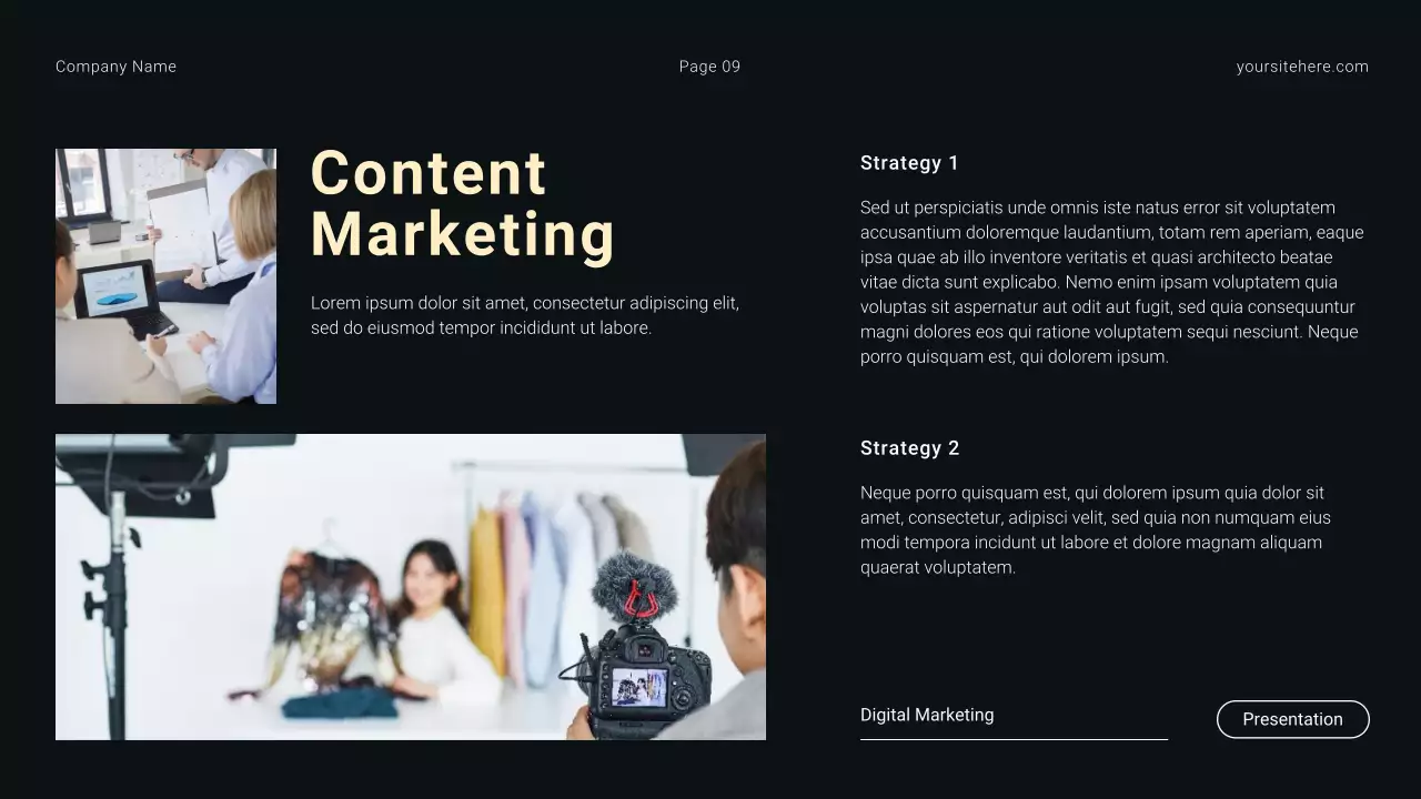 Apresentação de introdução à agência de marketing digital minimalista moderno em preto e branco