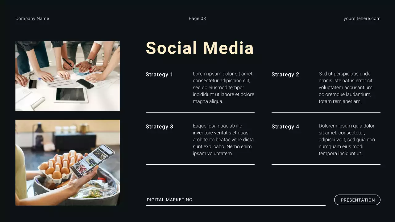 Apresentação de introdução à agência de marketing digital minimalista moderno em preto e branco
