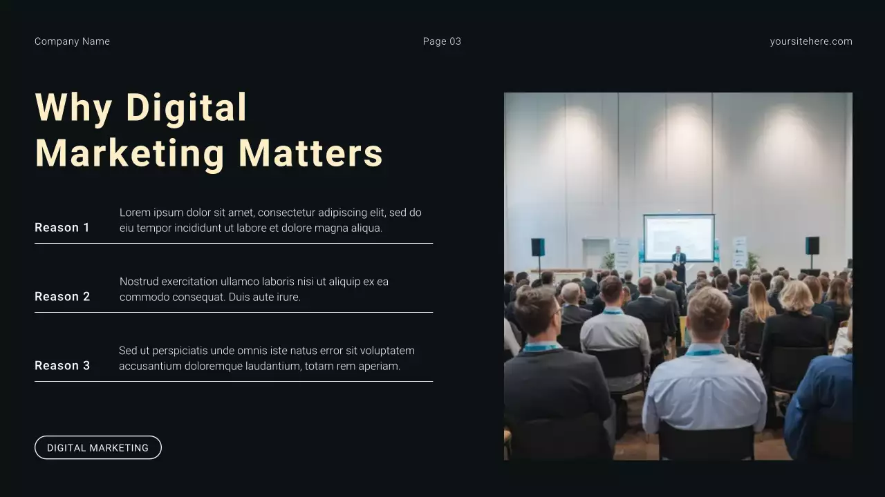 Apresentação de introdução à agência de marketing digital minimalista moderno em preto e branco