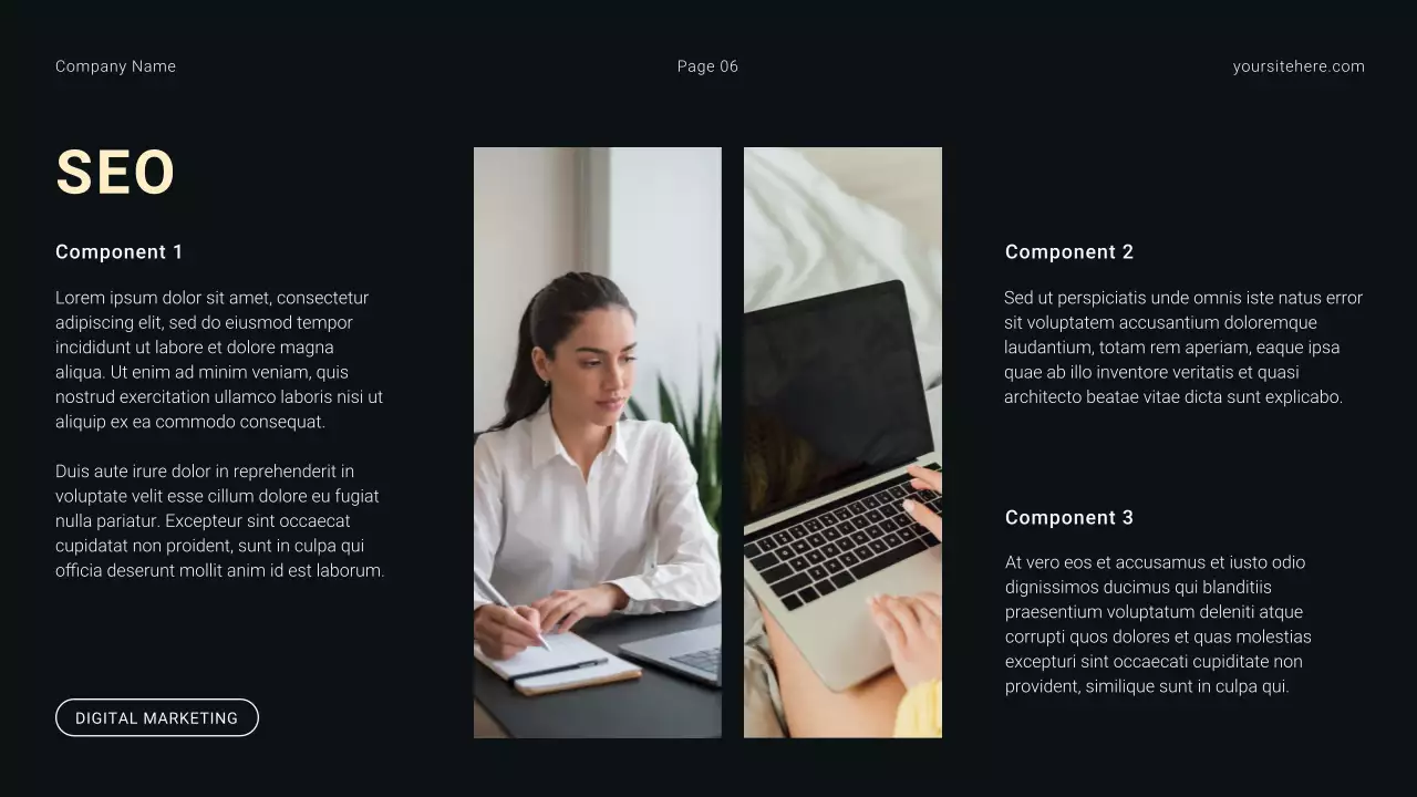 Apresentação de introdução à agência de marketing digital minimalista moderno em preto e branco