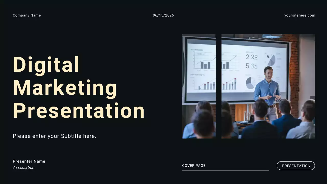 Apresentação de introdução à agência de marketing digital minimalista moderno em preto e branco