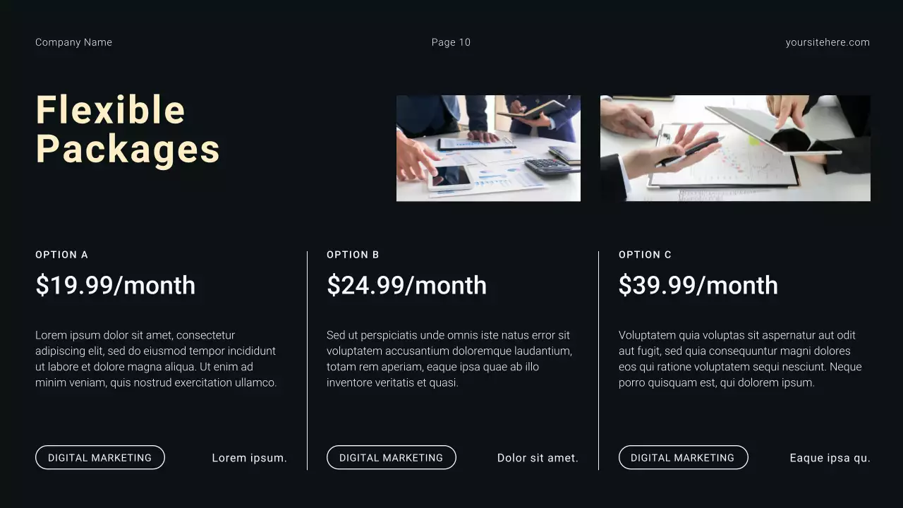 Apresentação de introdução à agência de marketing digital minimalista moderno em preto e branco