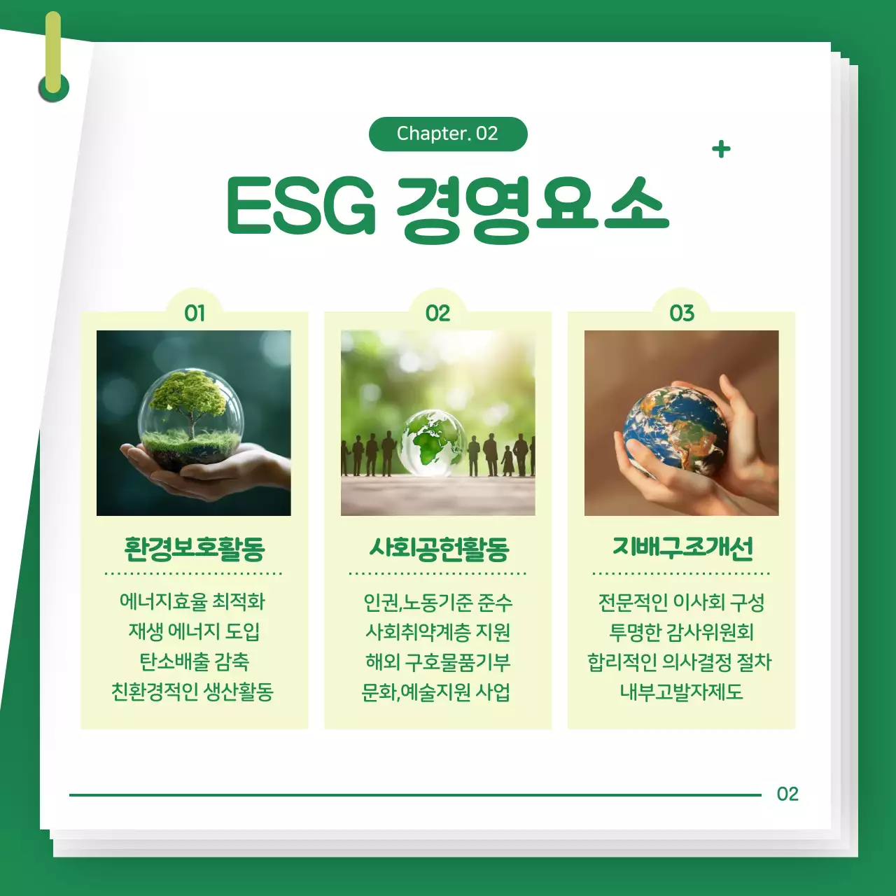 초록색의 아기자기한 기업 ESG경영 소개서