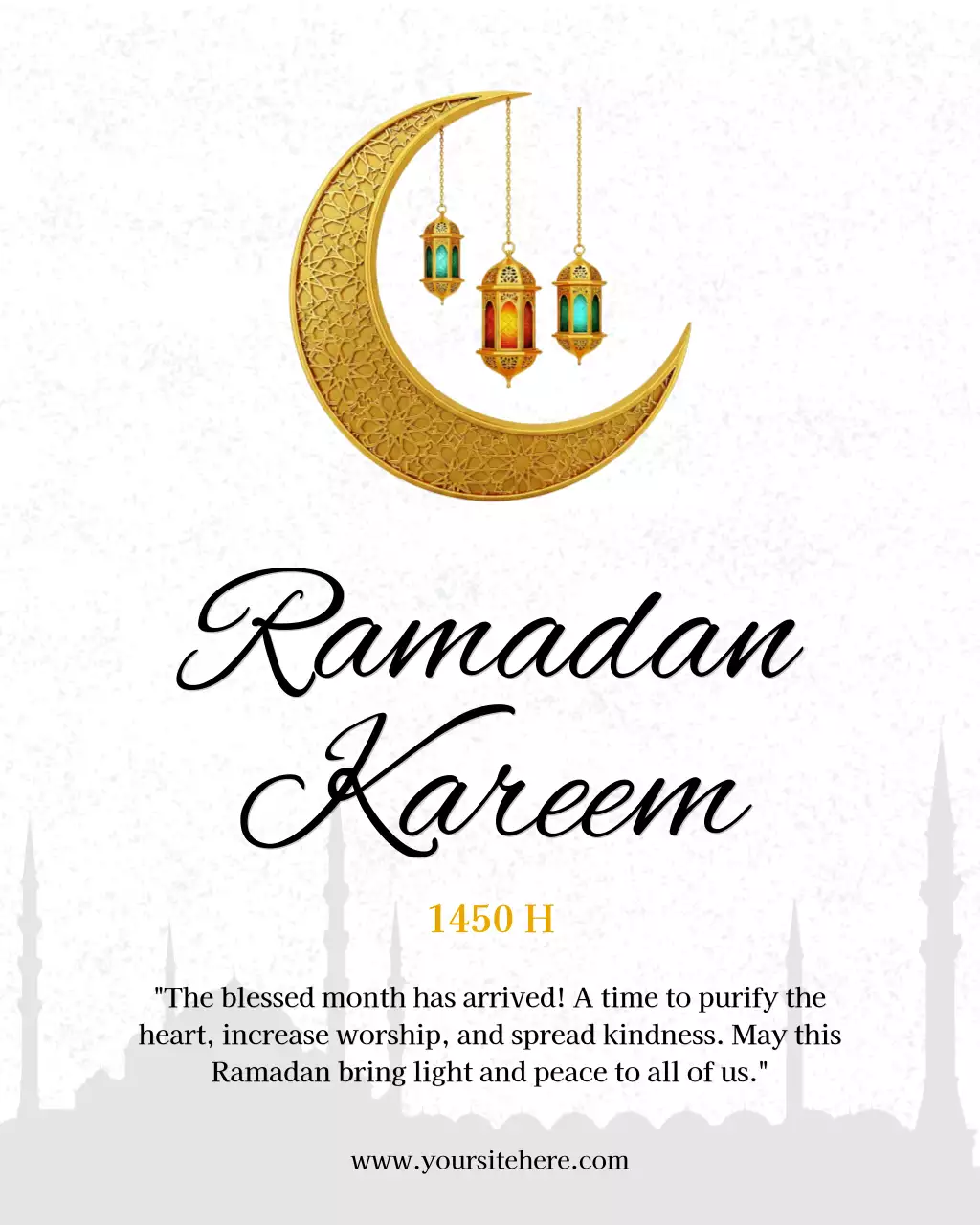 Undangan kartu ucapan Ramadan yang elegan dan berwarna emas