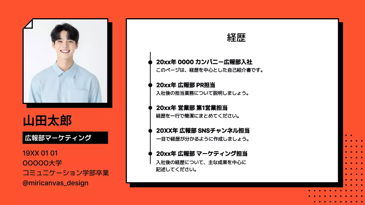 オレンジ シンプル 自己紹介 プラン プレゼンテーション