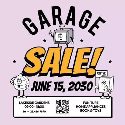 purple retro garage sale announcement