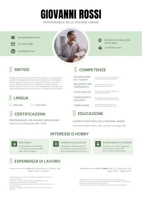 Verde Semplice Moderno Elegante Curriculum del Responsabile delle Risorse Umane