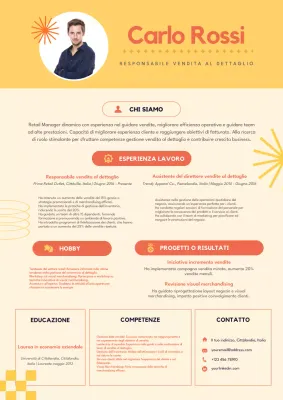 Curriculum del responsabile della vendita al dettaglio giallo-arancio