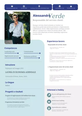 Blu Semplice Moderno Elegante Curriculum del Responsabile del Servizio Clienti