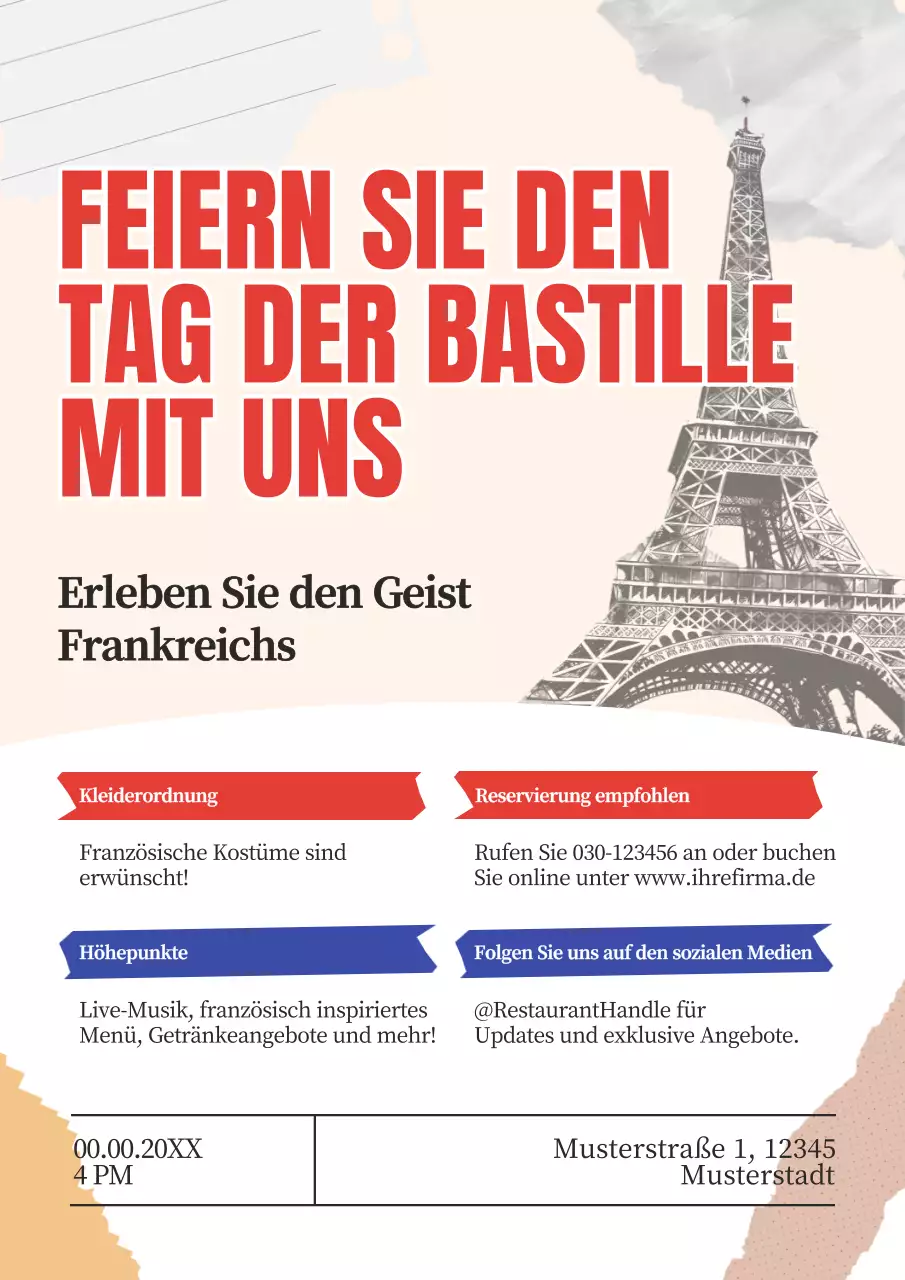 Rot-Blau Traditionelle Promotion Feier Bastille Day im Restaurant