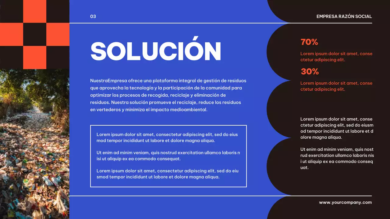 Presentación geométrica azul y negra de un producto empresarial