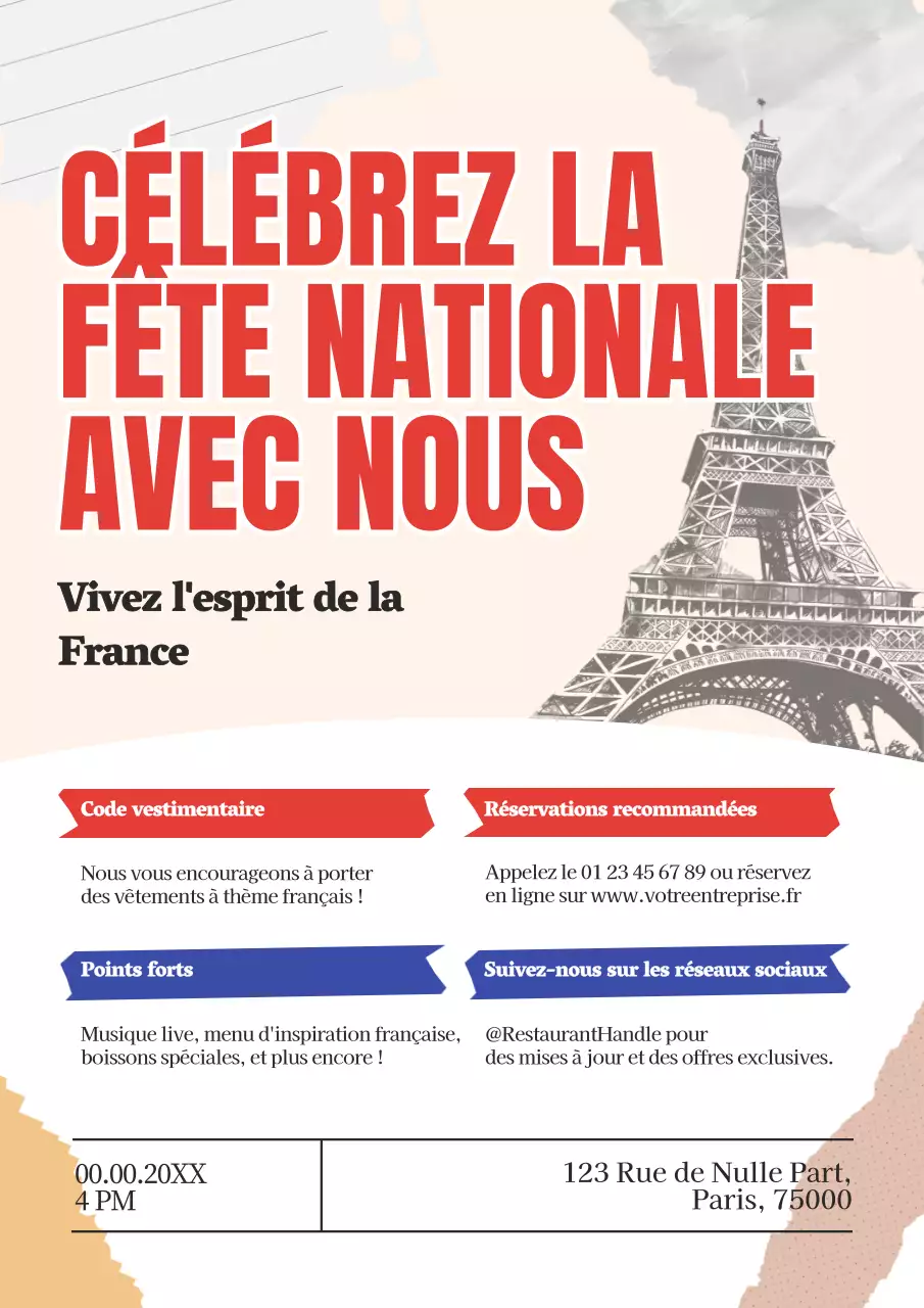 Rouge Bleu Promotion traditionnelle Célébration du jour de la Bastille au restaurant