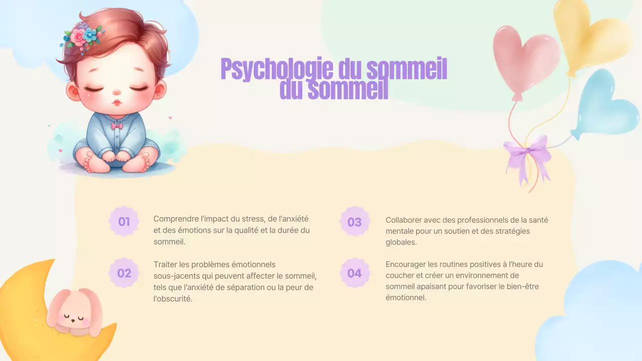 Guide du sommeil pour enfants rose pastel bleu jaune vert mignon et ludique