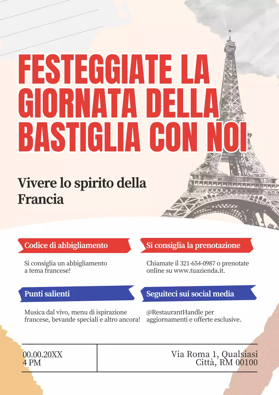 Rosso Blu Promozione tradizionale Festa della Bastiglia al ristorante