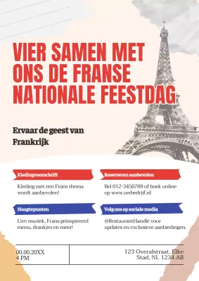 Rood Blauw Traditionele Promotie Viering Bastille Dag in Restaurant