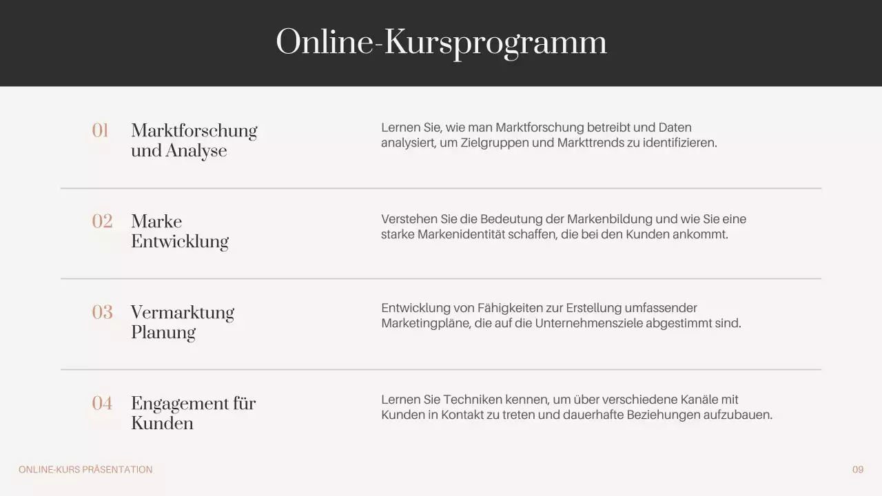 Schwarz Braun Beige Minimal Online Kurs Promotion