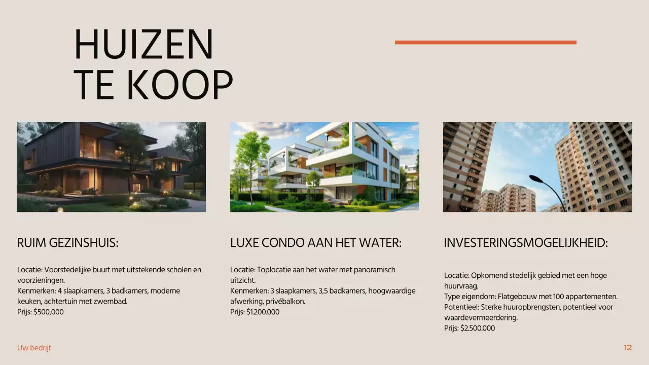 Zwart Oranje Beige Modern Minimal Vastgoed Introductie