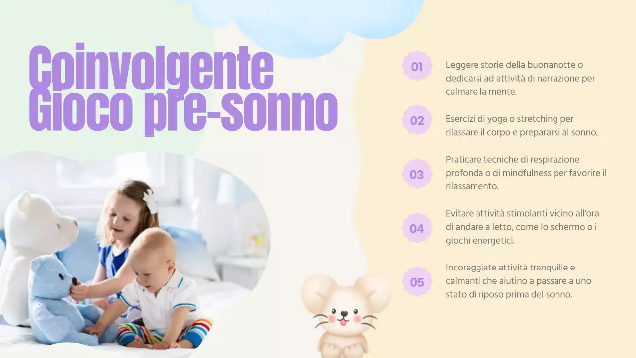 Rosa pastello Blu Giallo Verde Carino giocoso Guida alla nanna per bambini