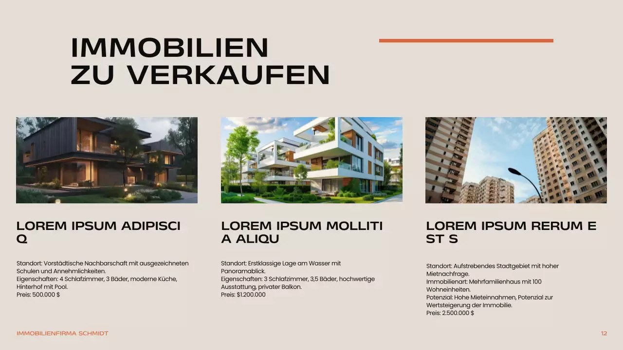 Schwarz Orange Beige Modern Minimal Real Estate Einleitung