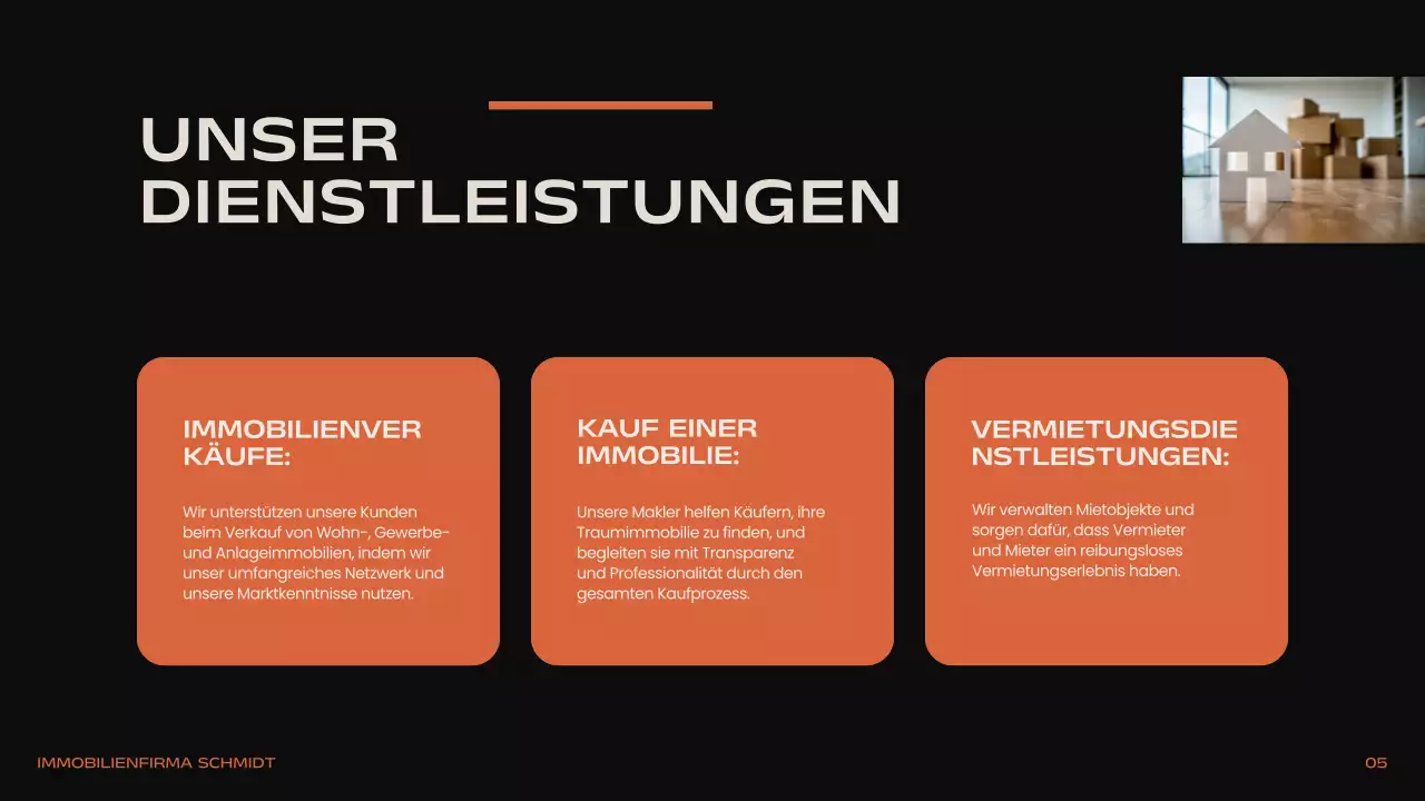 Schwarz Orange Beige Modern Minimal Real Estate Einleitung