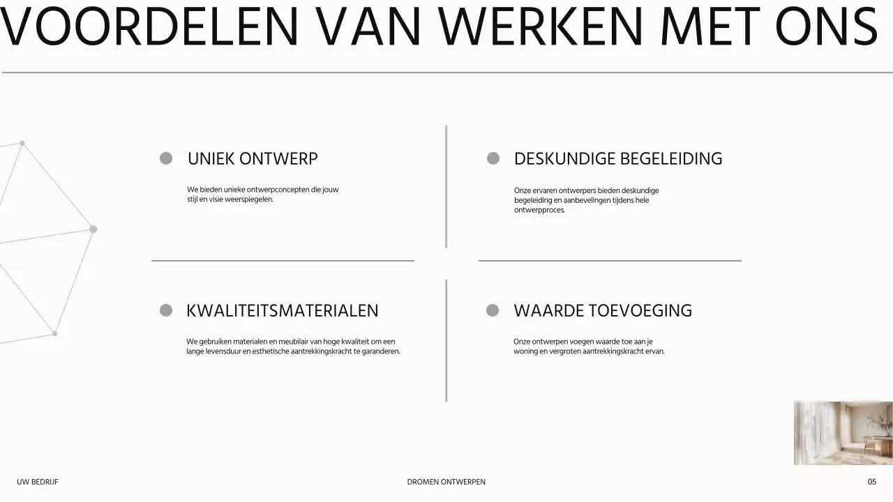 Witte moderne luxe Introductie van een interieurontwerpbedrijf