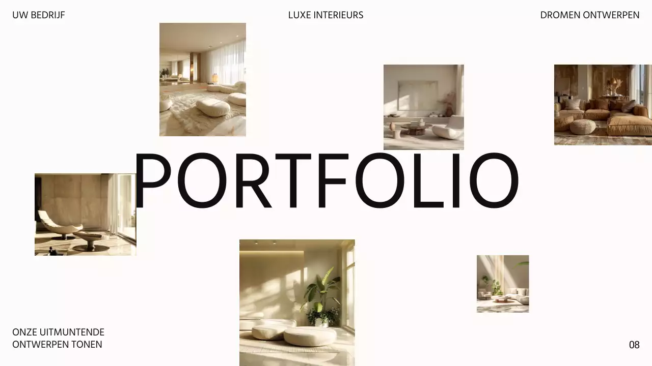 Witte moderne luxe Introductie van een interieurontwerpbedrijf