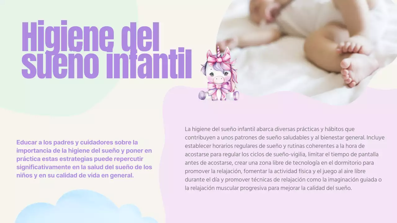 Guía del sueño infantil rosa pastel azul amarillo verde lindo juguetón