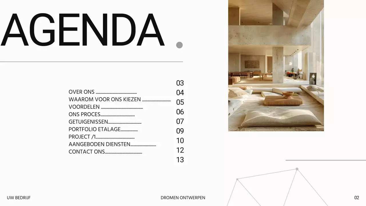 Witte moderne luxe Introductie van een interieurontwerpbedrijf