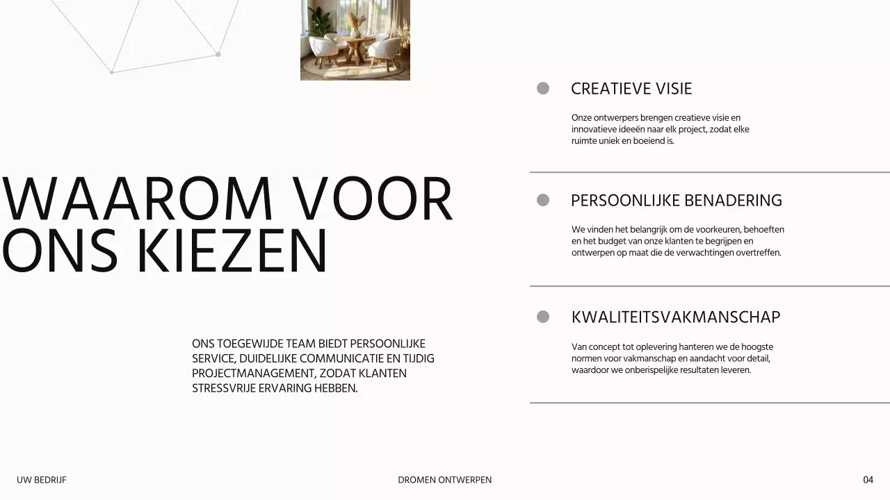 Witte moderne luxe Introductie van een interieurontwerpbedrijf