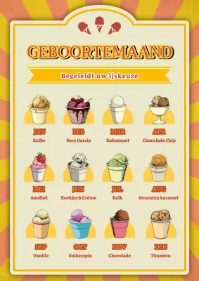Geel rood vintage retro ijs geboortemaand flyer