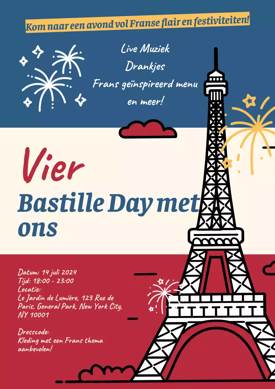 Rood en Blauw Vieren Bastille Dag Poster Advertentie
