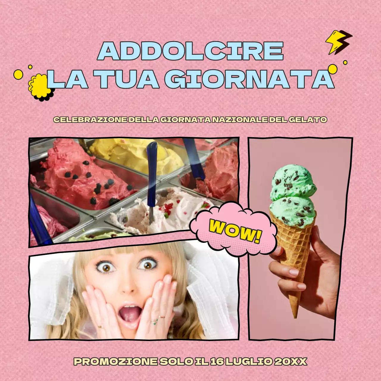 pubblicità del giorno del gelato retro rosa blu