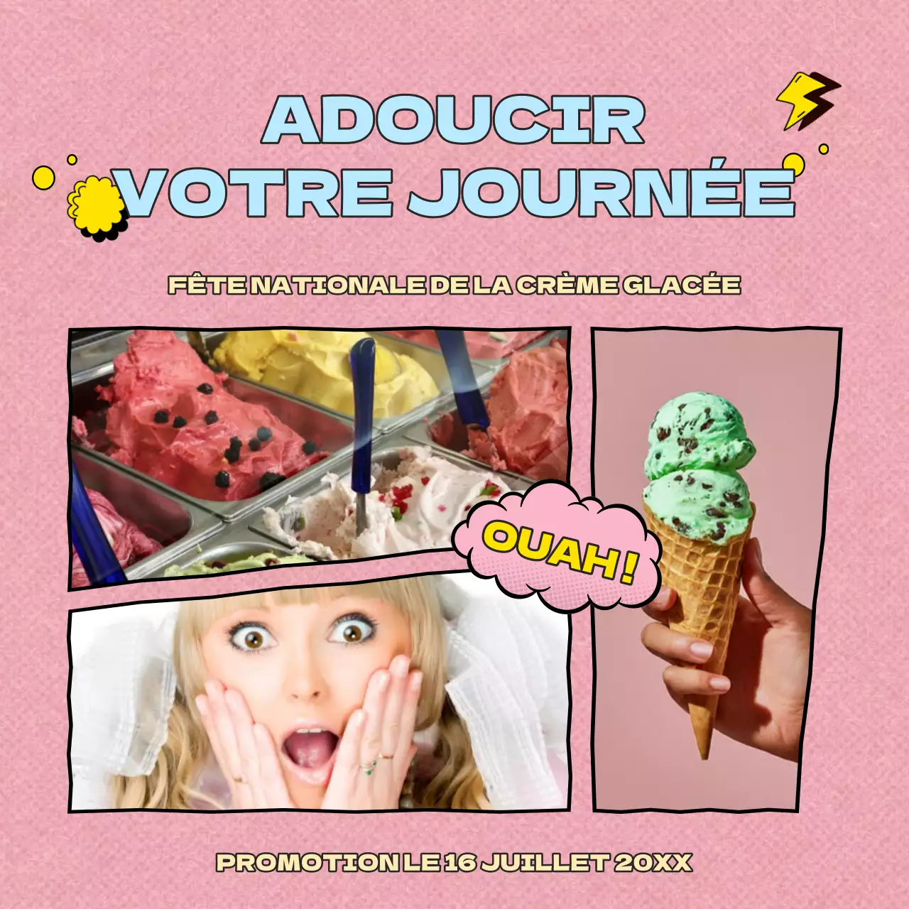 pink blue retro ice cream day advertisement