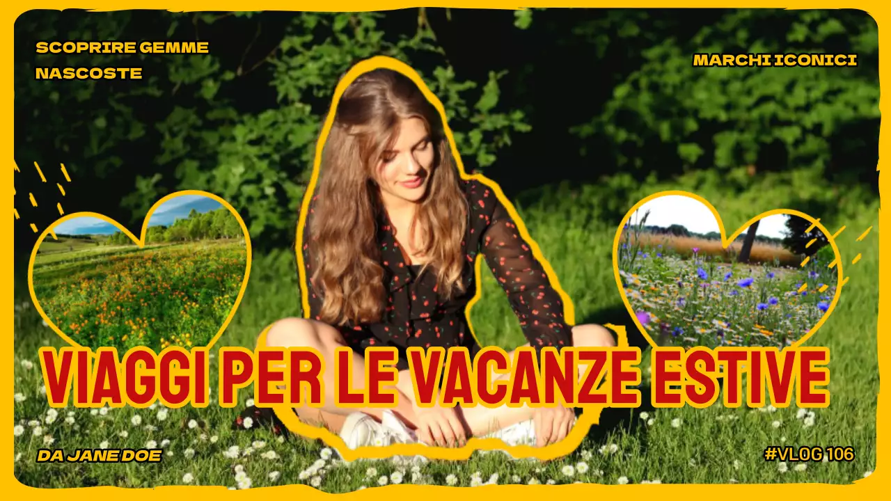 Giallo rosso vintage retrò video viaggio vlog titolo principale